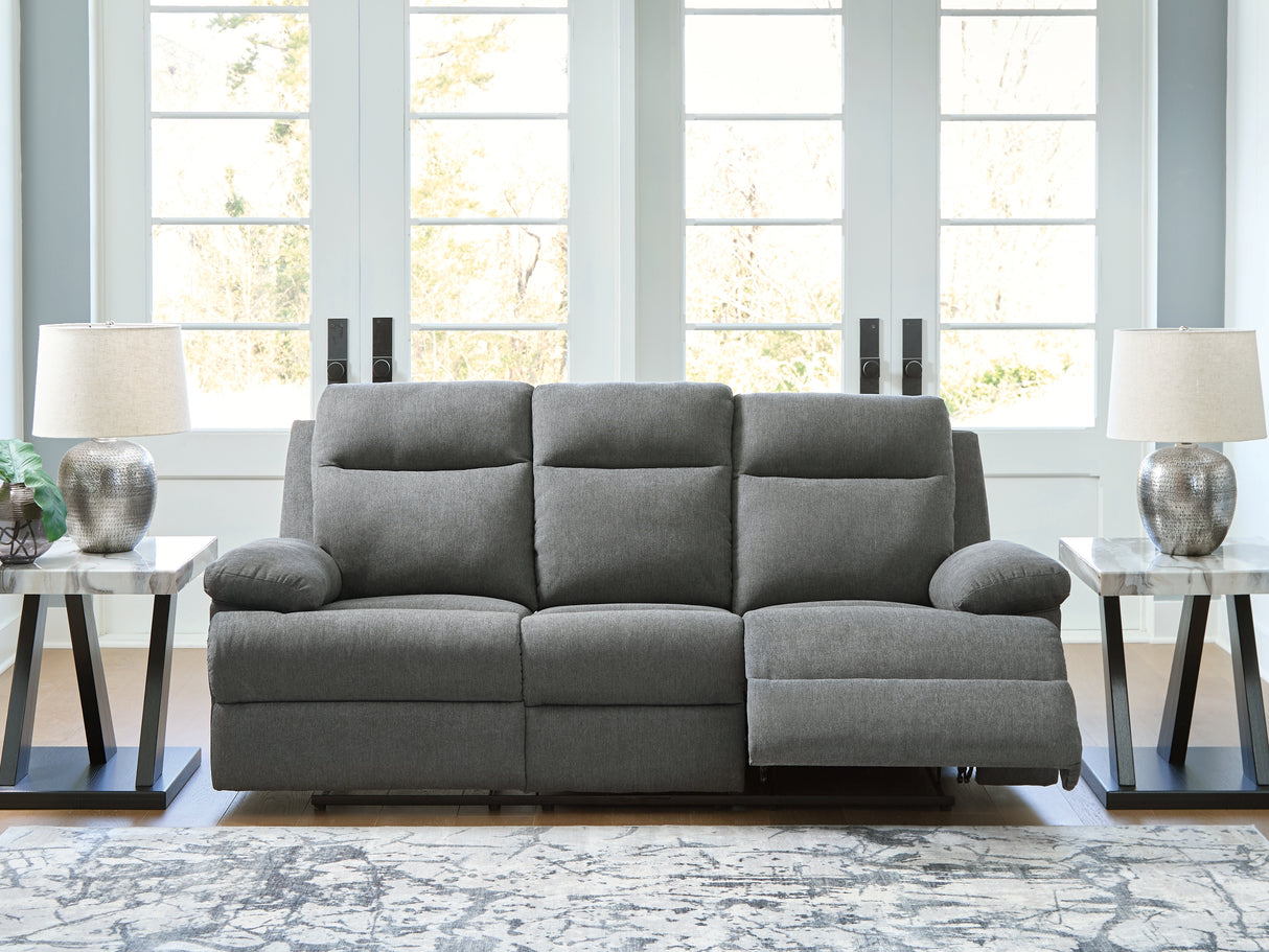 Mega Furniture - Ashley Furniture - Side-Swipe Living Room - REC Sofa w/Drop Down Table / Charcoal - PC9140689