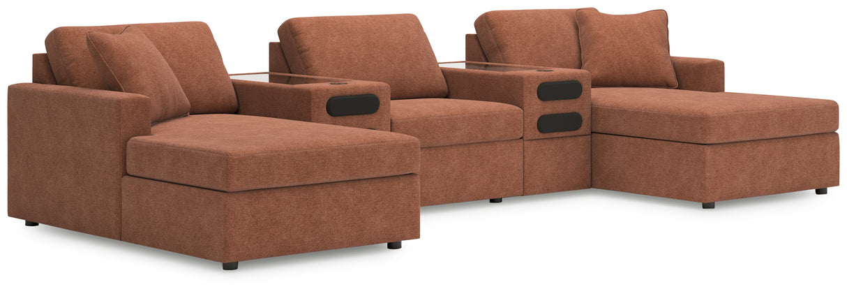 Mega Furniture - Ashley Furniture - Modmax Sectional - RAF 5-Piece Double Chaise with Audio Consoles / Spice - 92102S49
