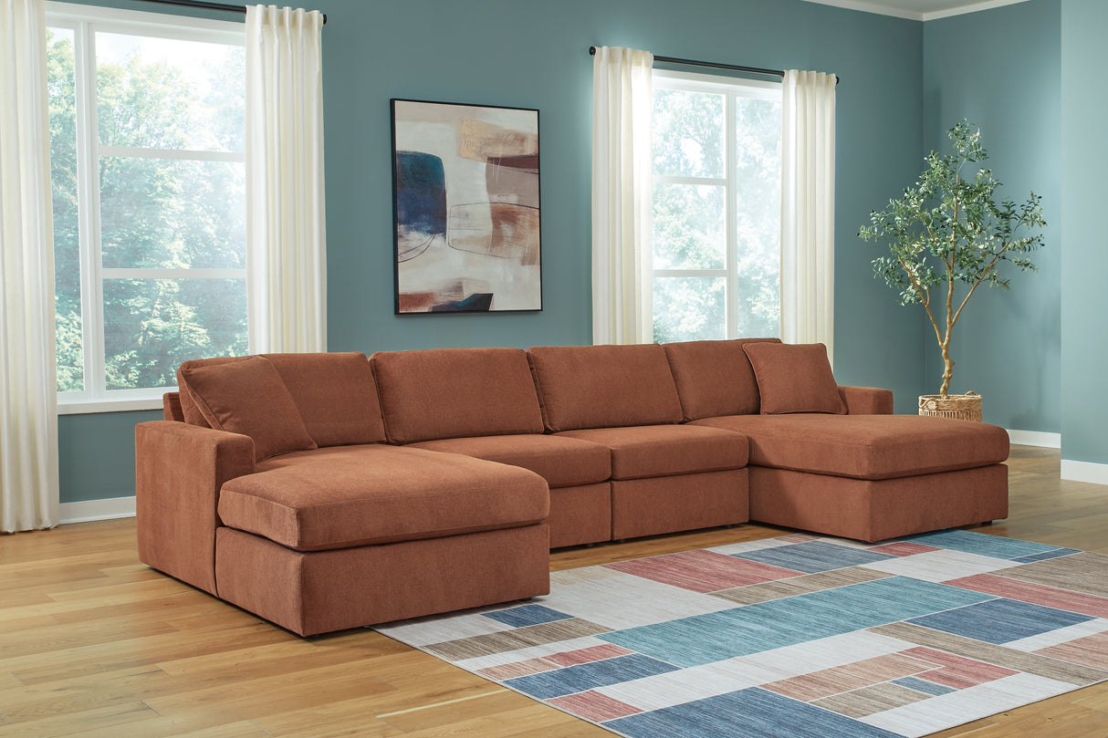 Mega Furniture - Ashley Furniture - Modmax Sectional - RAF 4-Piece Sectional with Chaise / Spice - 92102S19