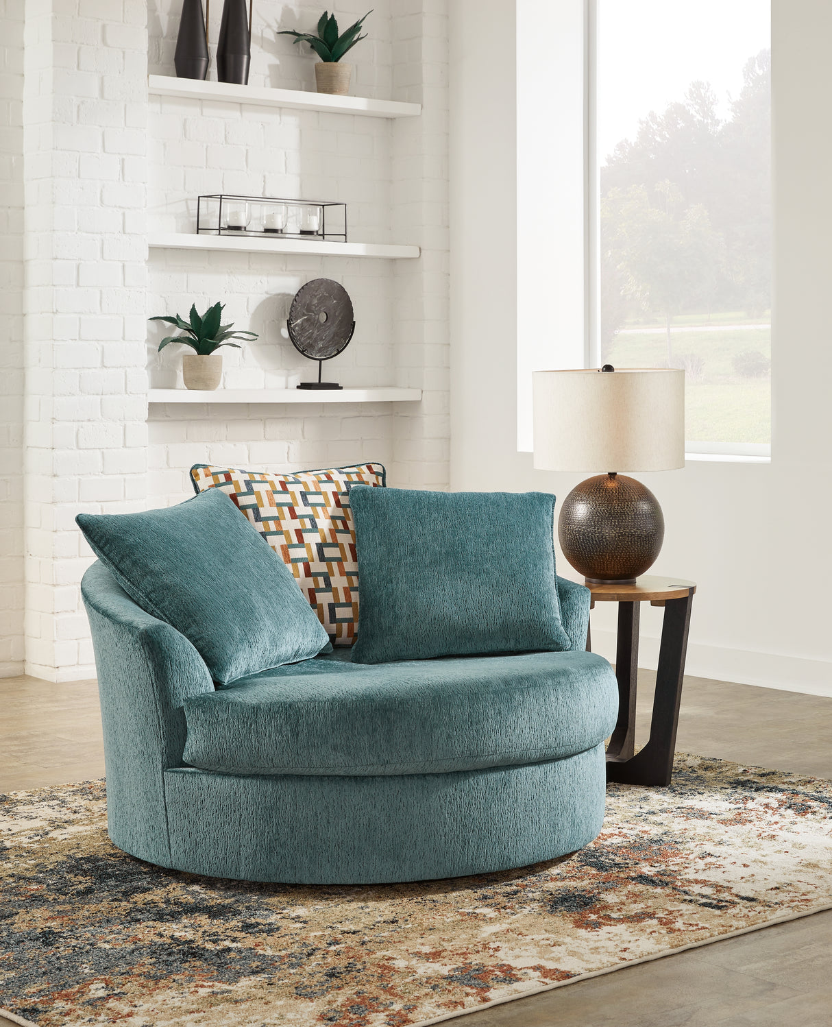 Mega Furniture - Ashley Furniture - Laylabrook Living Room - Oversized Swivel Accent Chair / Teal - 9220621