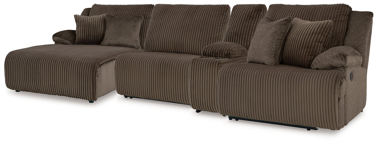 Mega Furniture - Ashley Furniture - Top Tier Sectional - 4-Piece Reclining Sectional with Chaise / Chocolate - 92705S12