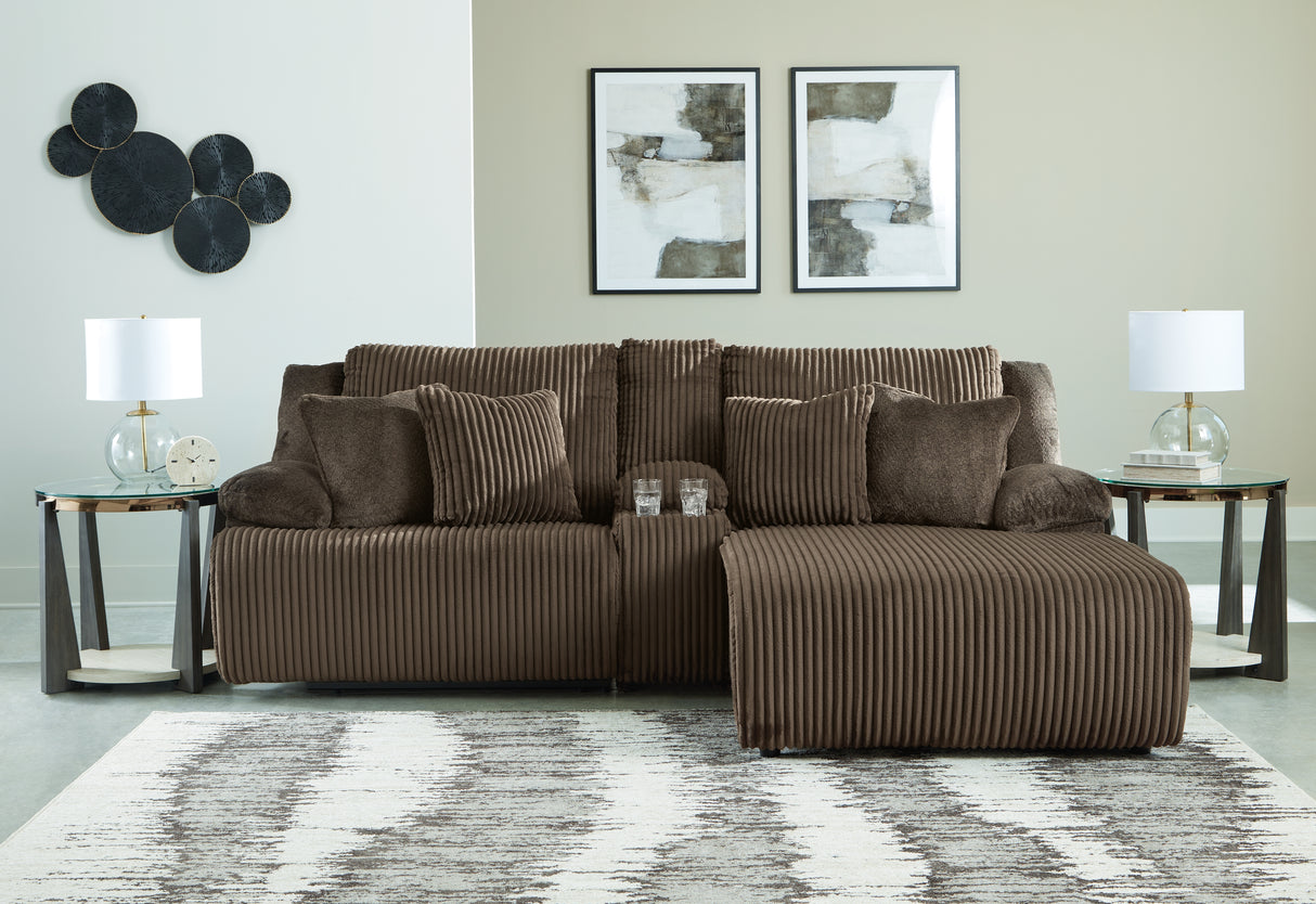 Mega Furniture - Ashley Furniture - Top Tier Sectional - 3-Piece Reclining Sectional Sofa with Chaise / Chocolate - 92705S4