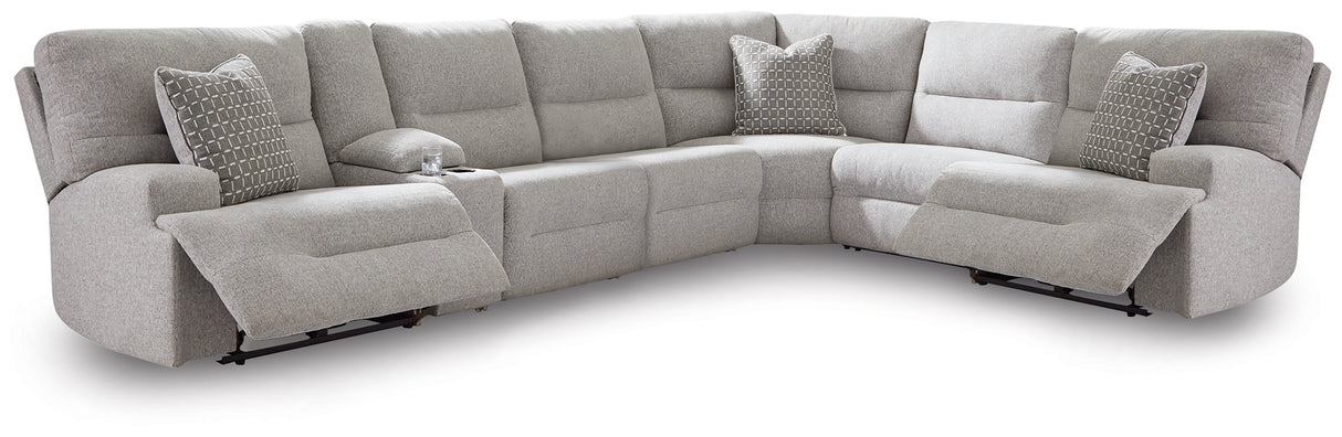 Mega Furniture - Ashley Furniture - Acklen Place Sectional - 7-Piece Power Sectional Reclining Sofa with Storage Console / Pewter - 93605S20