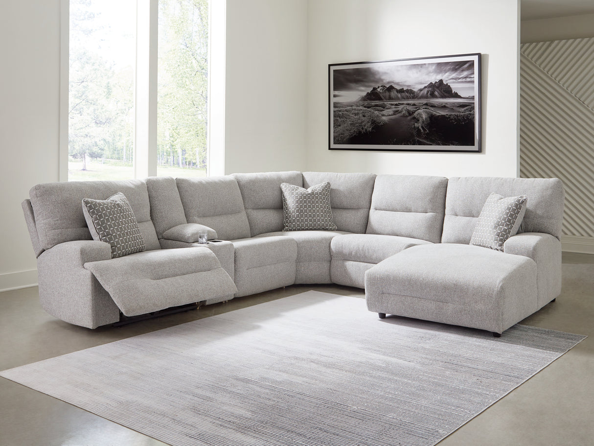 Mega Furniture - Ashley Furniture - Acklen Place Sectional - 6-Piece Power Reclining Sectional with Chaise / Pewter - 93605S1