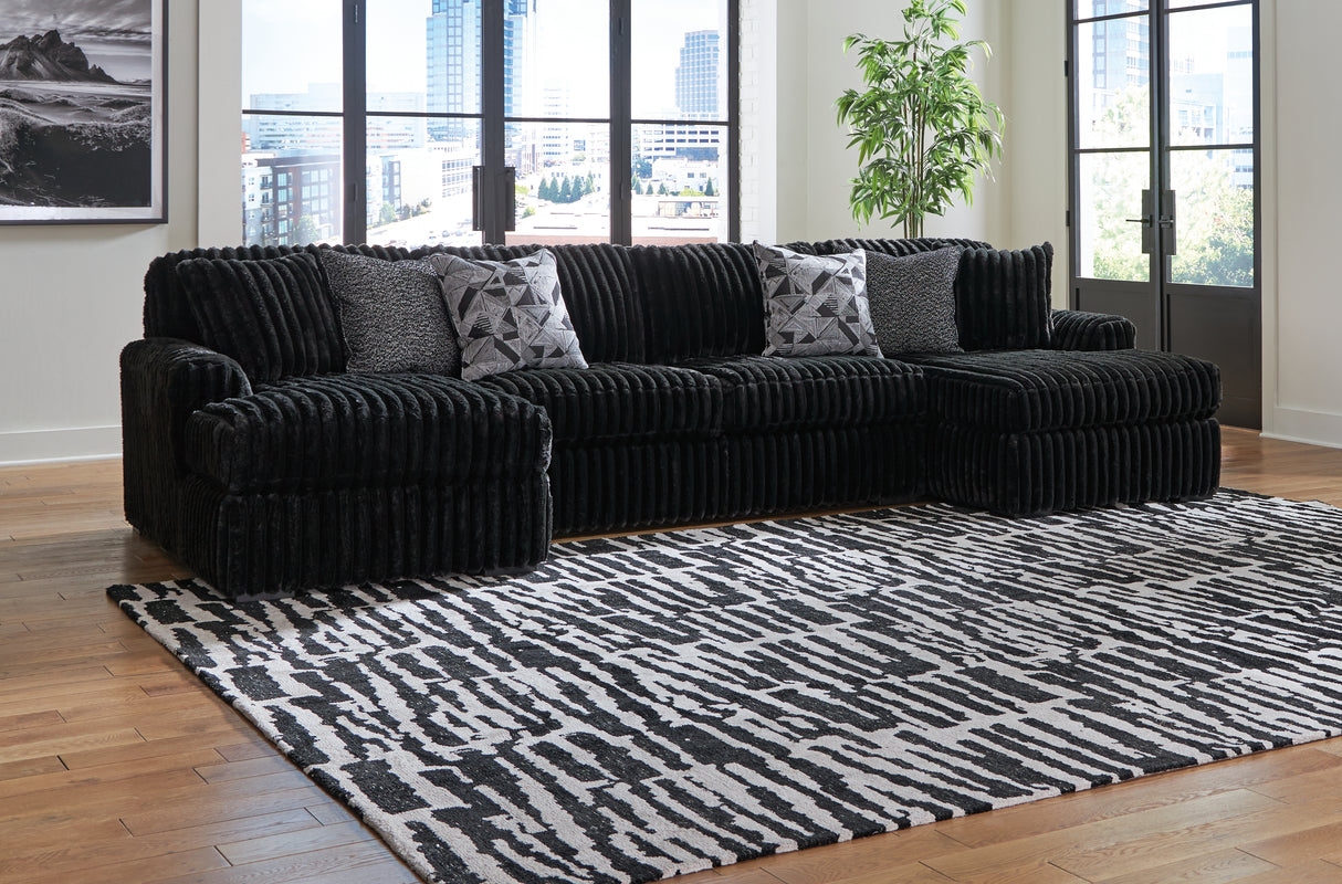 Mega Furniture - Ashley Furniture - Midnight-Madness Sectional - LAF 3-Piece Sectional with Chaise / Onyx - 98103S9