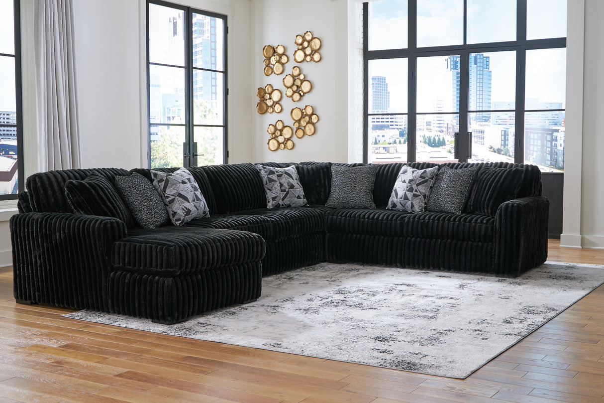 Mega Furniture - Ashley Furniture - Midnight-Madness Sectional - RAF 4-Piece Sectional with Chaise / Onyx - 98103S4