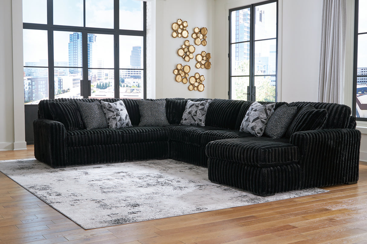 Mega Furniture - Ashley Furniture - Midnight-Madness Sectional - LAF 4-Piece Sectional with Chaise / Onyx - 98103S3