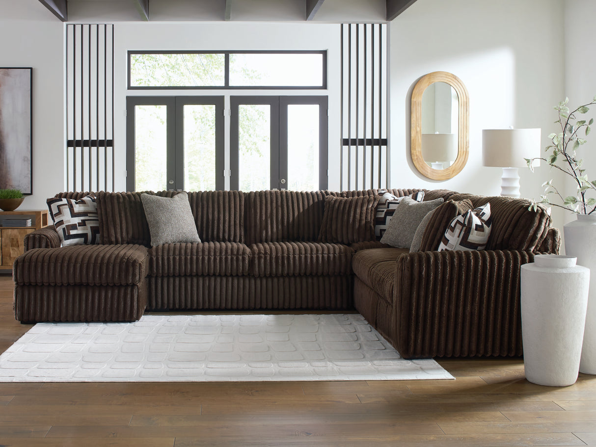 Mega Furniture - Ashley Furniture - Midnight-Madness Sectional - RAF 4-Piece Sectional with Chaise / Chocolate - 98104S4