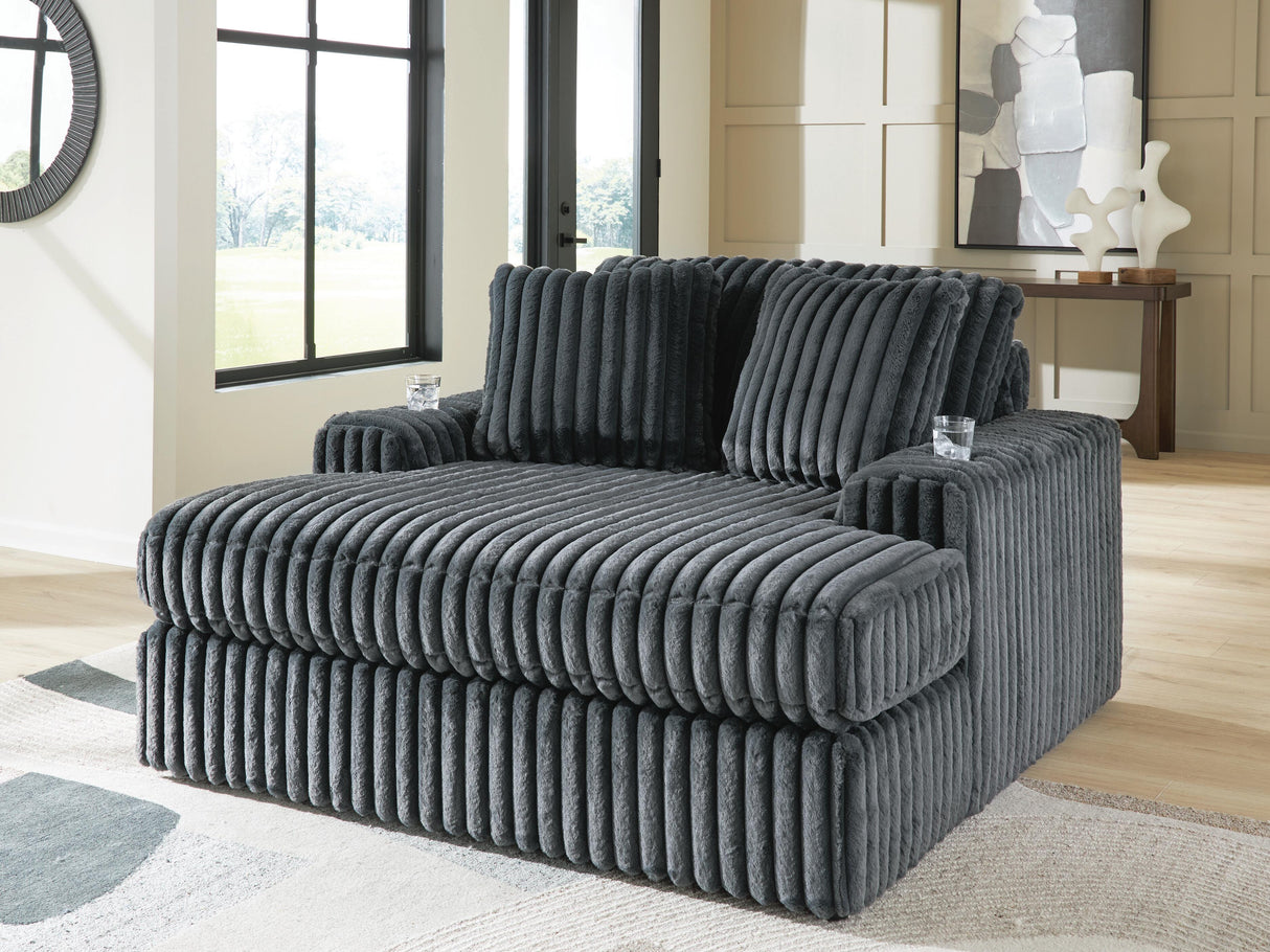 Mega Furniture - Ashley Furniture - Midnight-Madness Living Room - Oversized Chaise / Gunmetal - 9810515