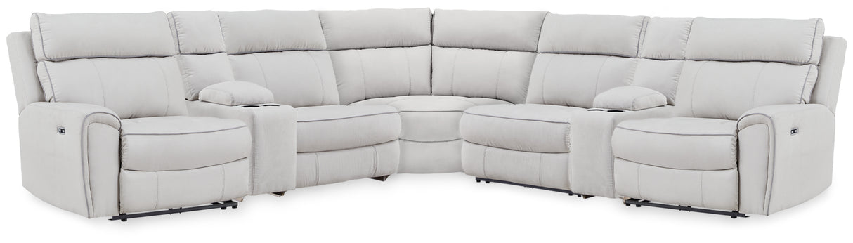 Mega Furniture - Ashley Furniture - Social Pointe Sectional - 7-Piece Reclining Sectional with Storage Consoles / Pearl/Ash - PC98802S34