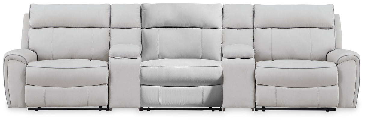 Mega Furniture - Ashley Furniture - Social Pointe Sectional - 5-Piece Reclining Sectional with Storage Consoles / Pearl/Ash - PC98802S39