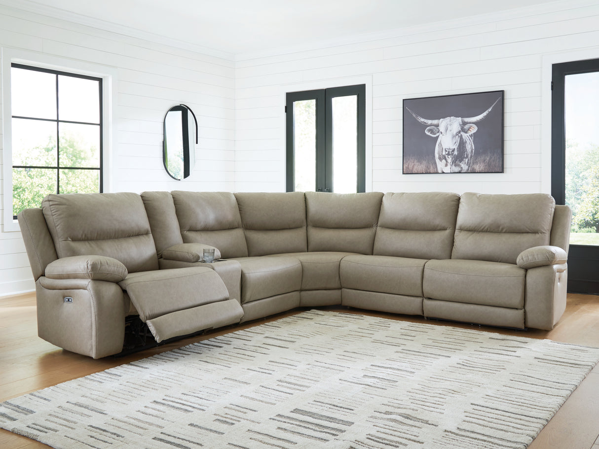 Mega Furniture - Ashley Furniture - Narwhal Place Sectional - 6-Piece Reclining Sectional with Storage Console / Pebble - PC99201S36