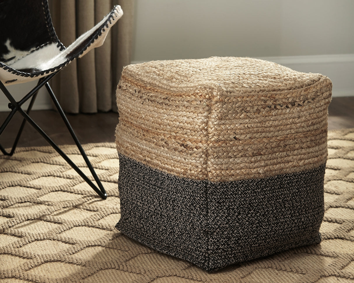 Mega Furniture - Ashley Furniture - Sweed Valley Pouf - Pouf / Natural/Black - A1000422