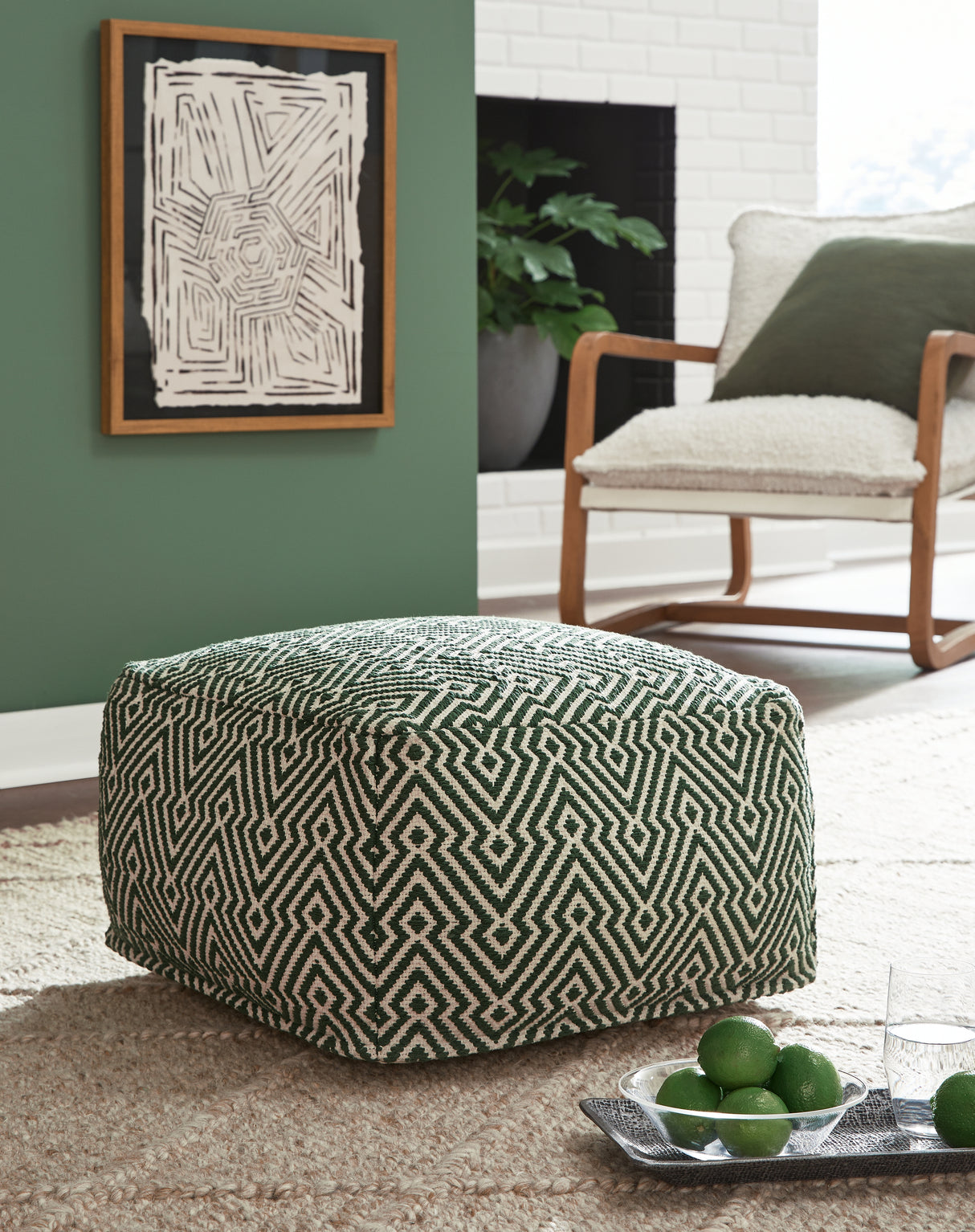 Mega Furniture - Ashley Furniture - Abacy Pouf - Pouf / Green/Ivory - A1001053