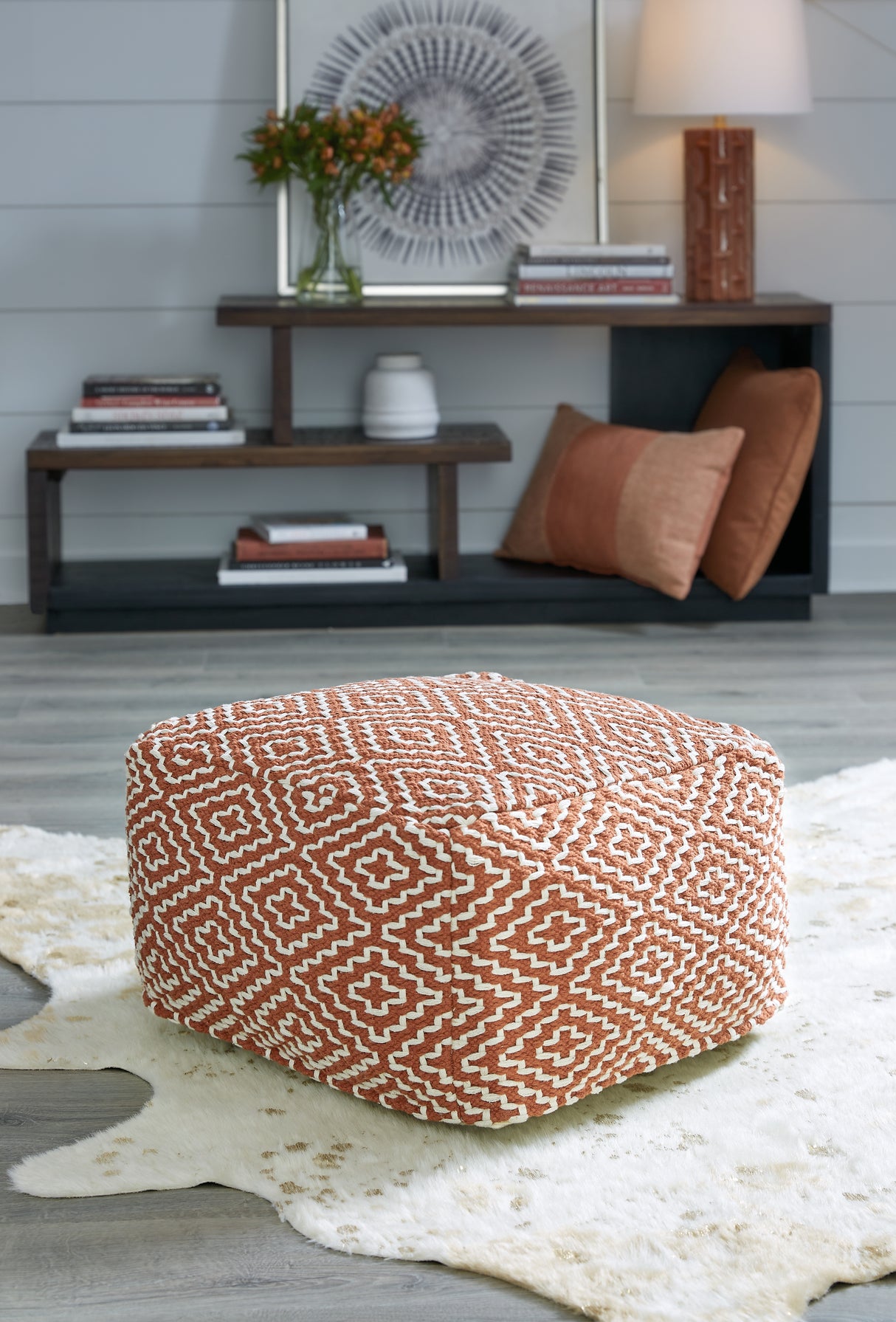 Mega Furniture - Ashley Furniture - Brynnsen Pouf - Pouf / Rust/Ivory - A1001056