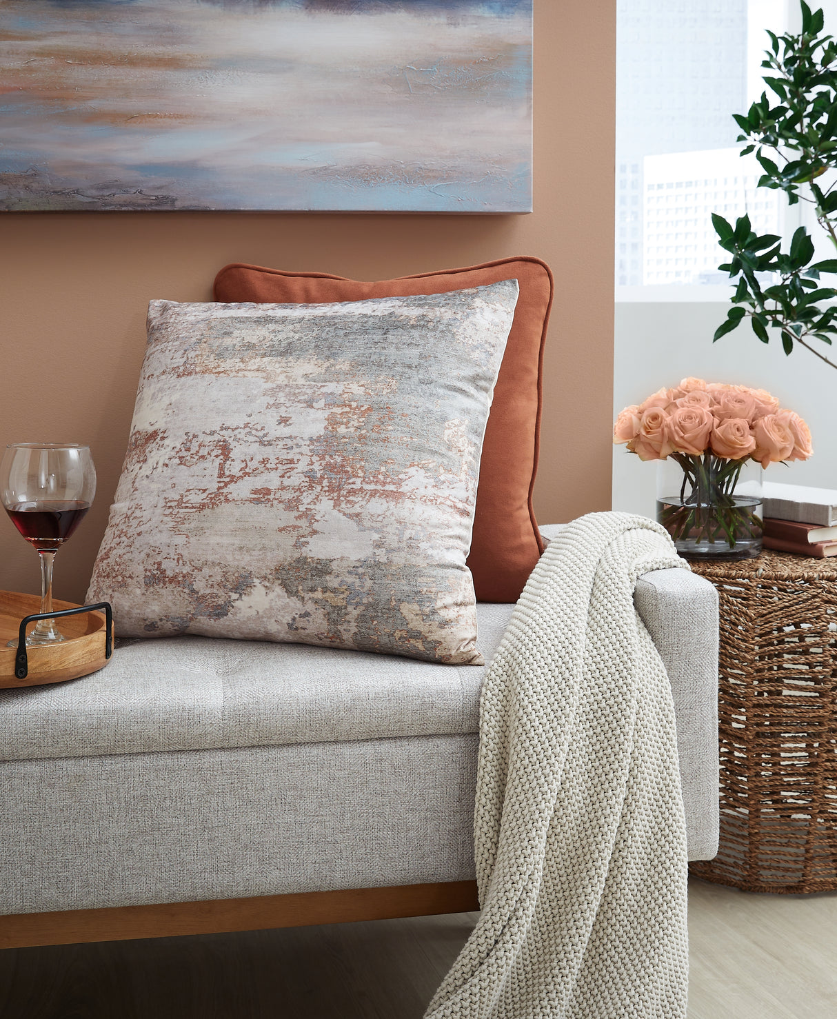 Mega Furniture - Ashley Furniture - Edinfielders Pillows - Pillow (4/CS) / Cream/Gray/Rust - A1001094