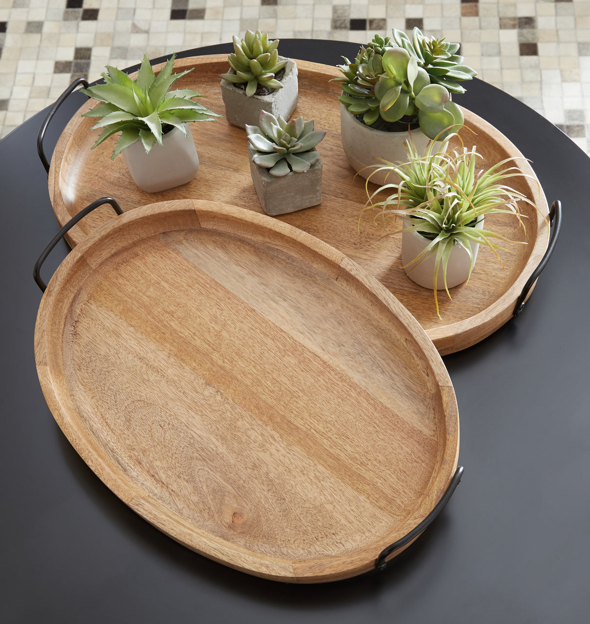 Mega Furniture - Ashley Furniture - Jocelyne Tray (Set of 2) - Tray Set (Set of 2) / Brown/Black - A2000455
