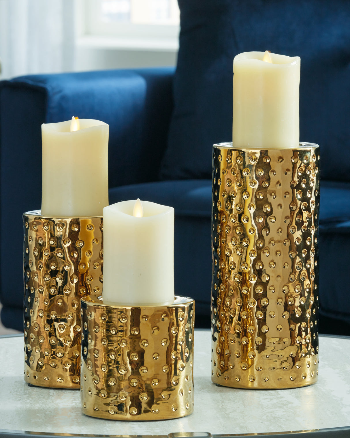 Mega Furniture - Ashley Furniture - Marisa Candle Holder - Candle Holder Set (3/CN) / Gold Finish - A2000461