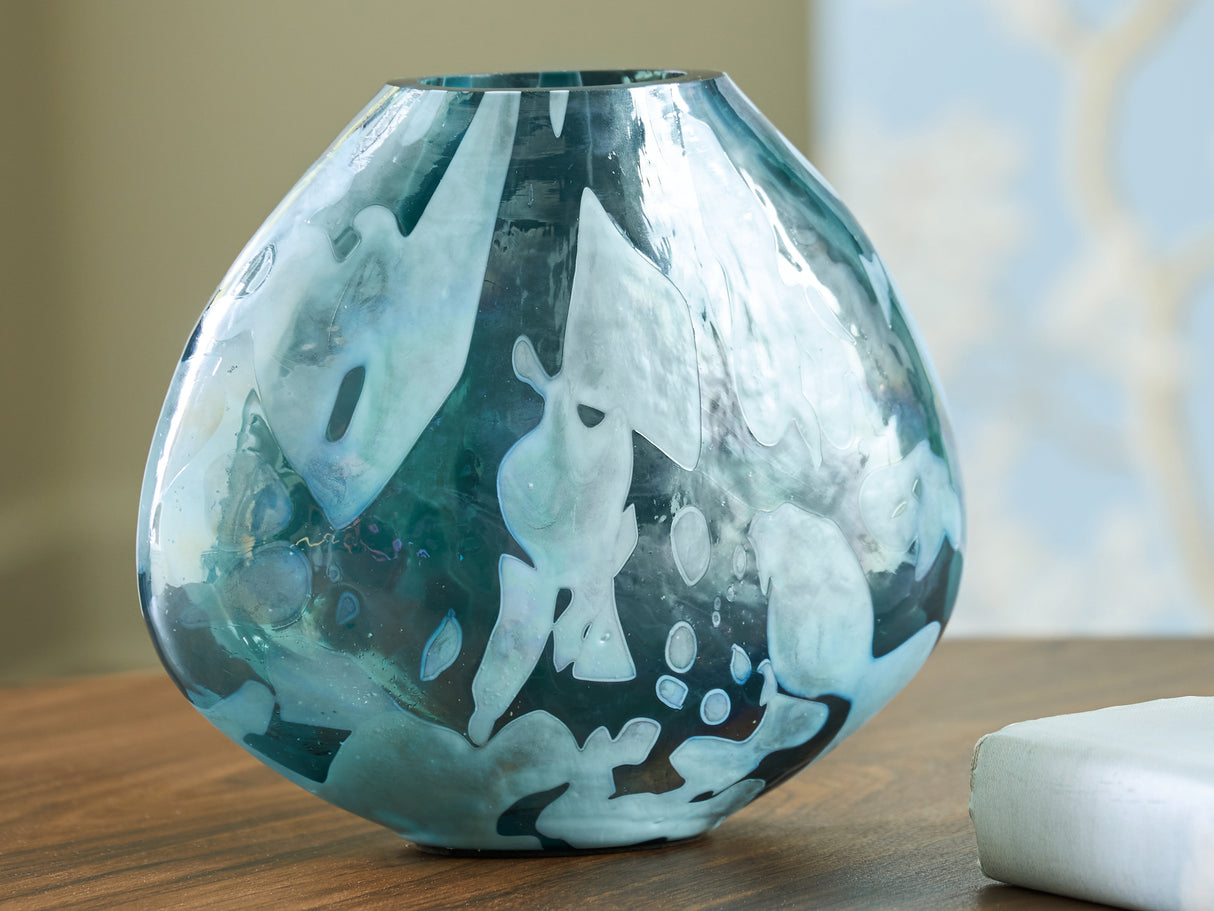 Mega Furniture - Ashley Furniture - Cartshaw Vase - Vase / Iridescent Teal - A2000738