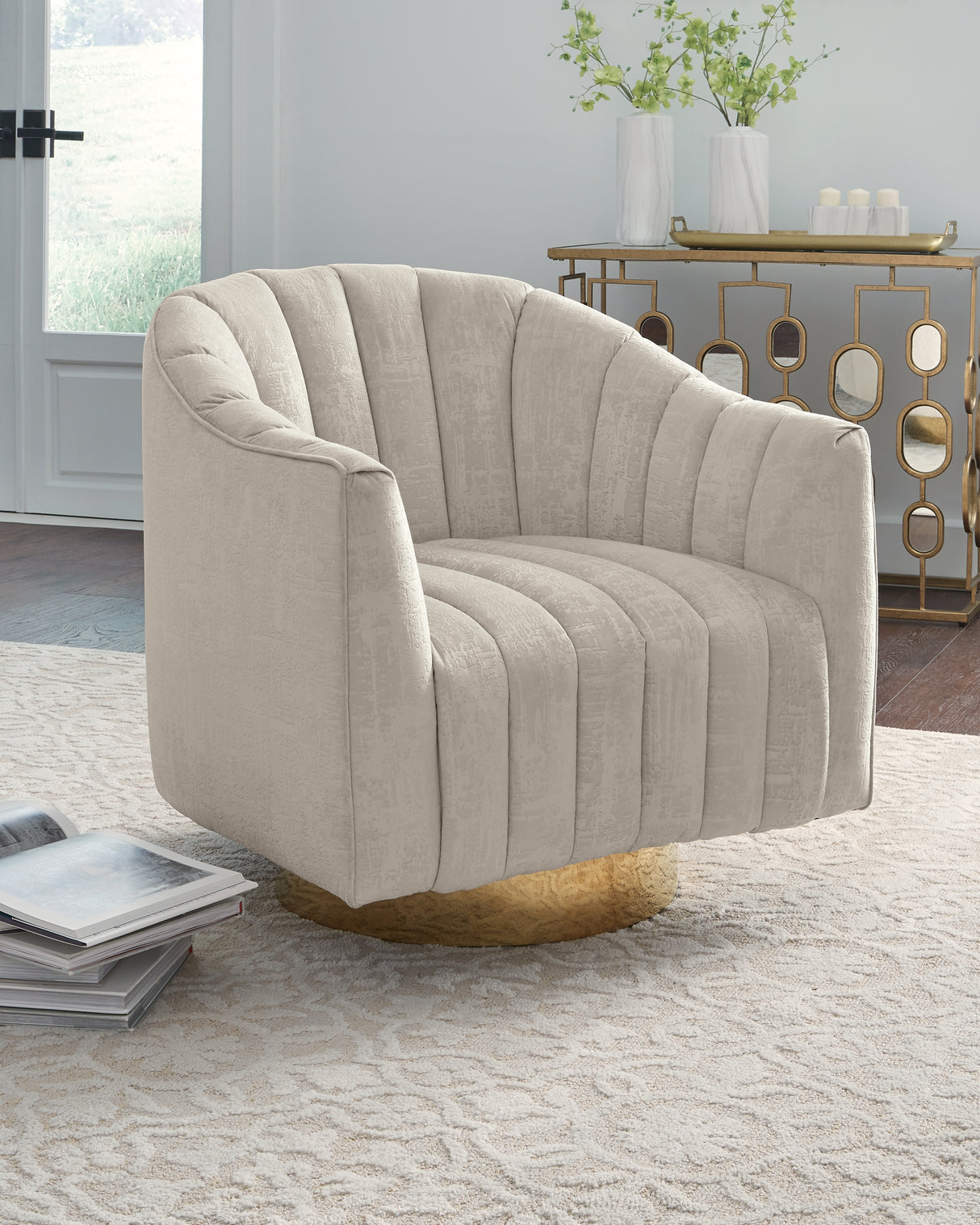 Mega Furniture - Ashley Furniture - Penzlin Accent Chair - Swivel Accent Chair / Pearl - A3000241