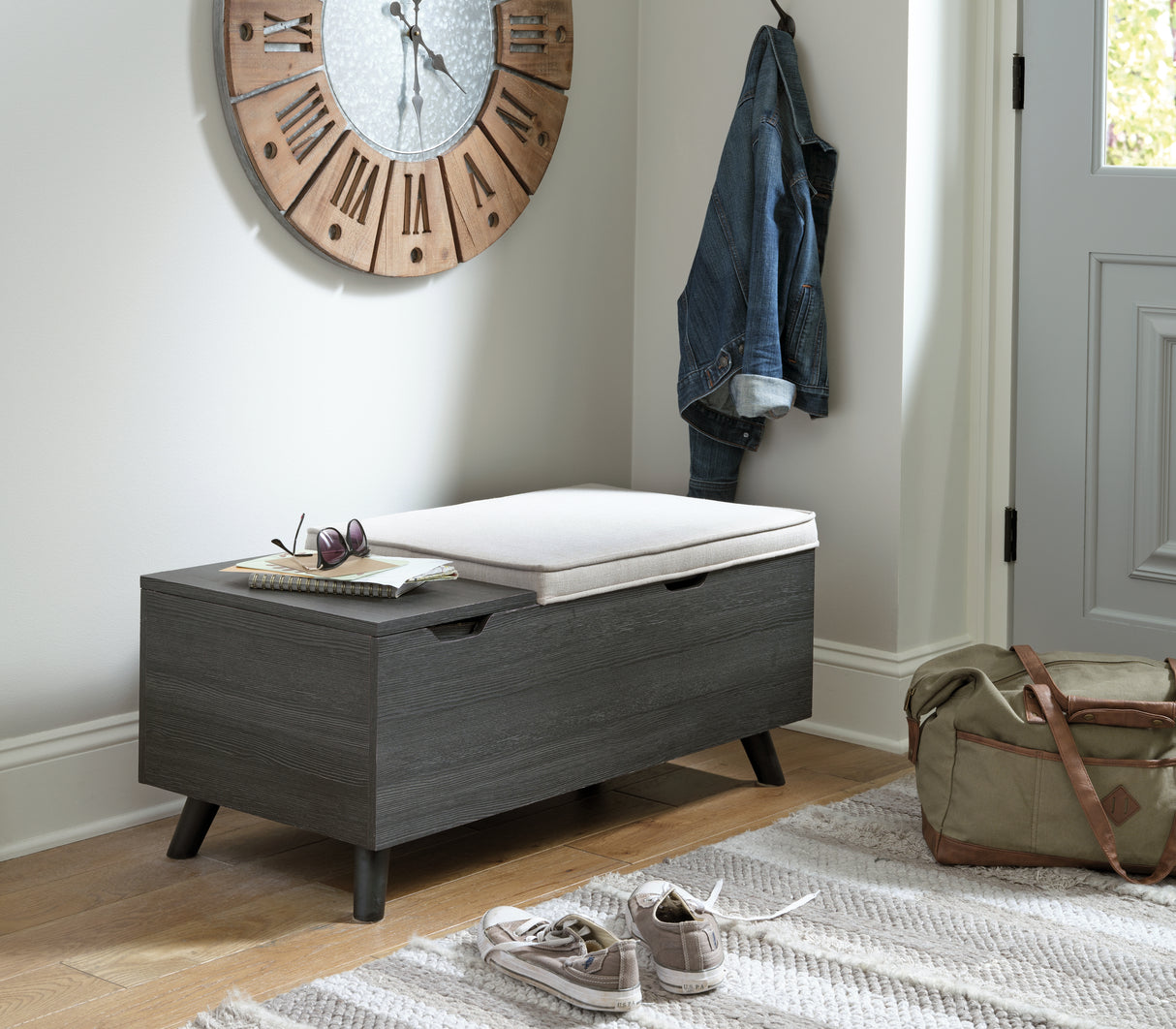 Mega Furniture - Ashley Furniture - Yarlow Storage Bench - Storage Bench / Linen/Gray / 39"W x 19"D x 17"H - A3000321