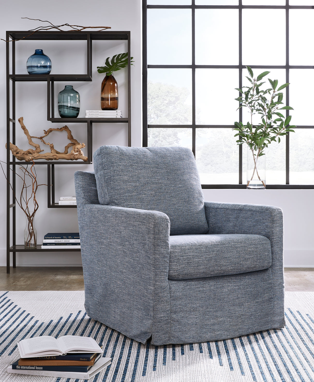 Mega Furniture - Ashley Furniture - Nenana Next-Gen Nuvella Swivel Glider Accent Chair - Swivel Glider Accent Chair / Denim - A3000646