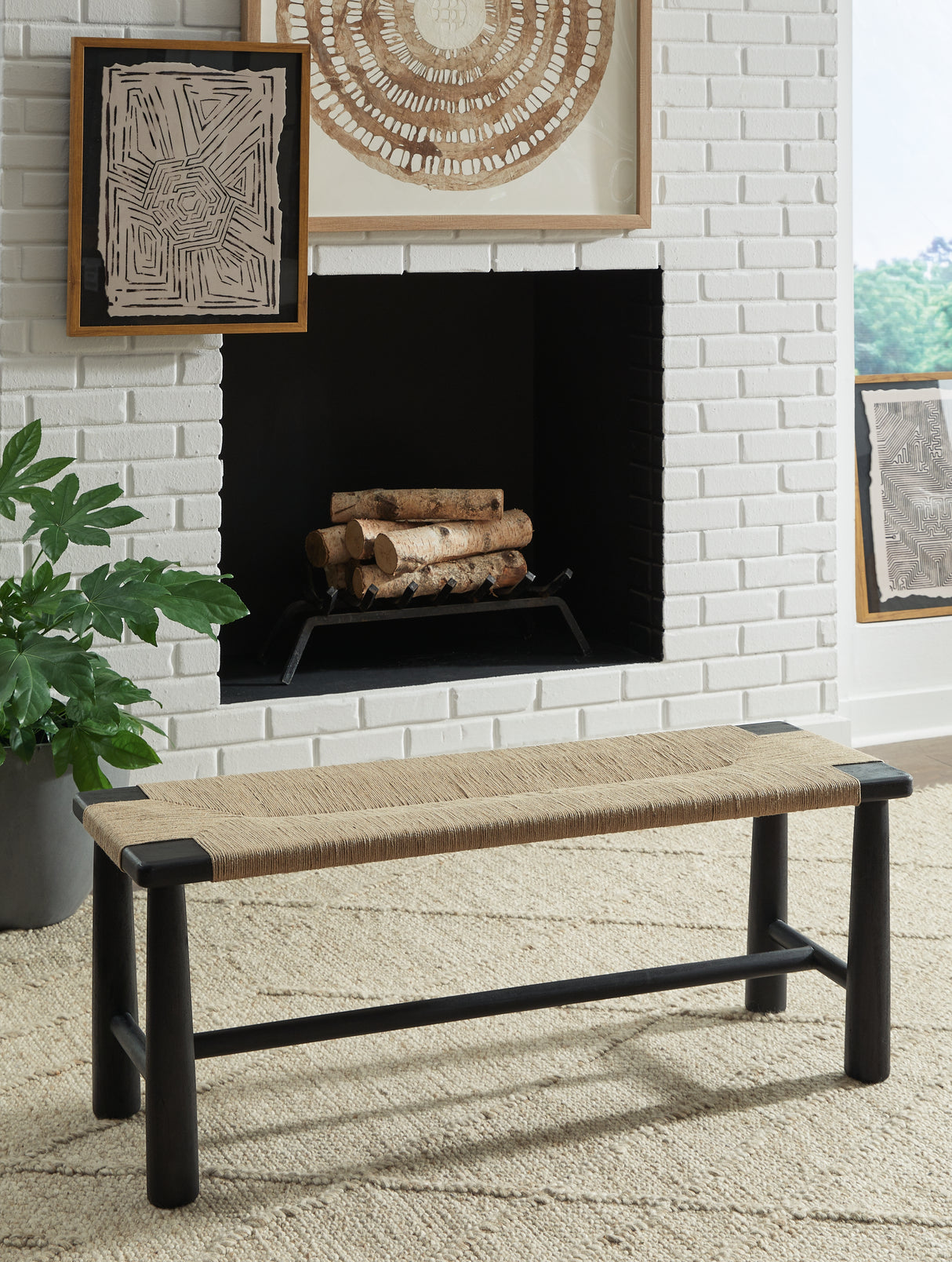 Mega Furniture - Ashley Furniture - Acerman Accent Bench - Accent Bench / Black/Natural / 48"W x 16"D x 18"H - A3000684