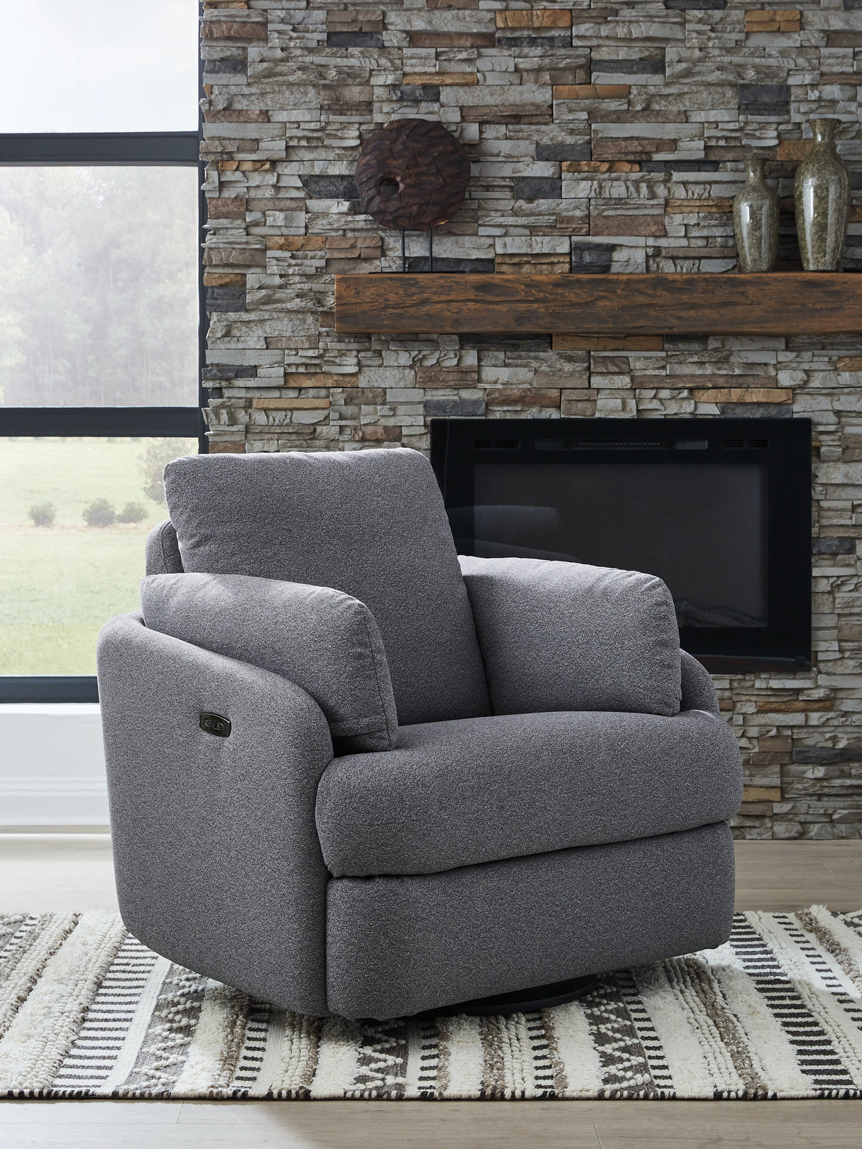 Mega Furniture - Ashley Furniture - Alainmont Next-Gen Nuvella Swivel Power Recliner - Swivel Power Recliner / Salt and Pepper - A3000738