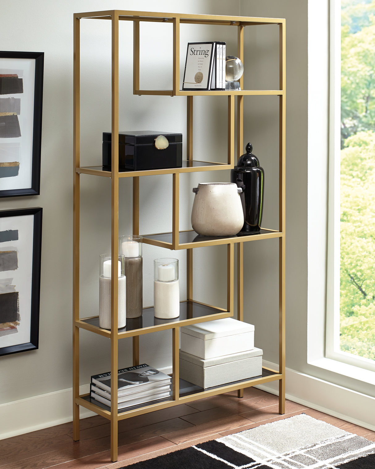 Mega Furniture - Ashley Furniture - Frankwell Bookcase - Bookcase / Gold Finish - A4000286