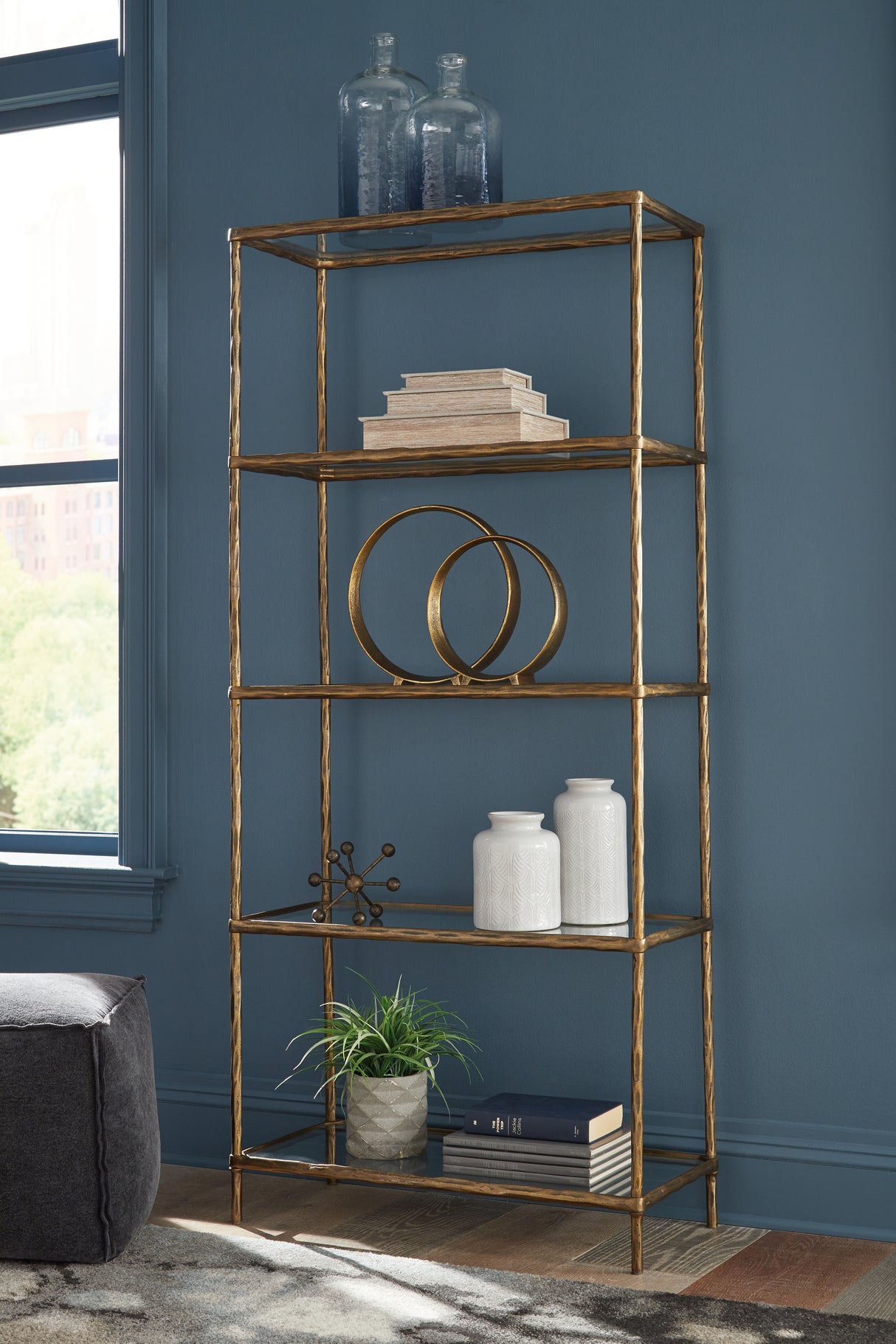 Mega Furniture - Ashley Furniture - Ryandale Bookcase - Bookcase / Antique Brass Finish - A4000441