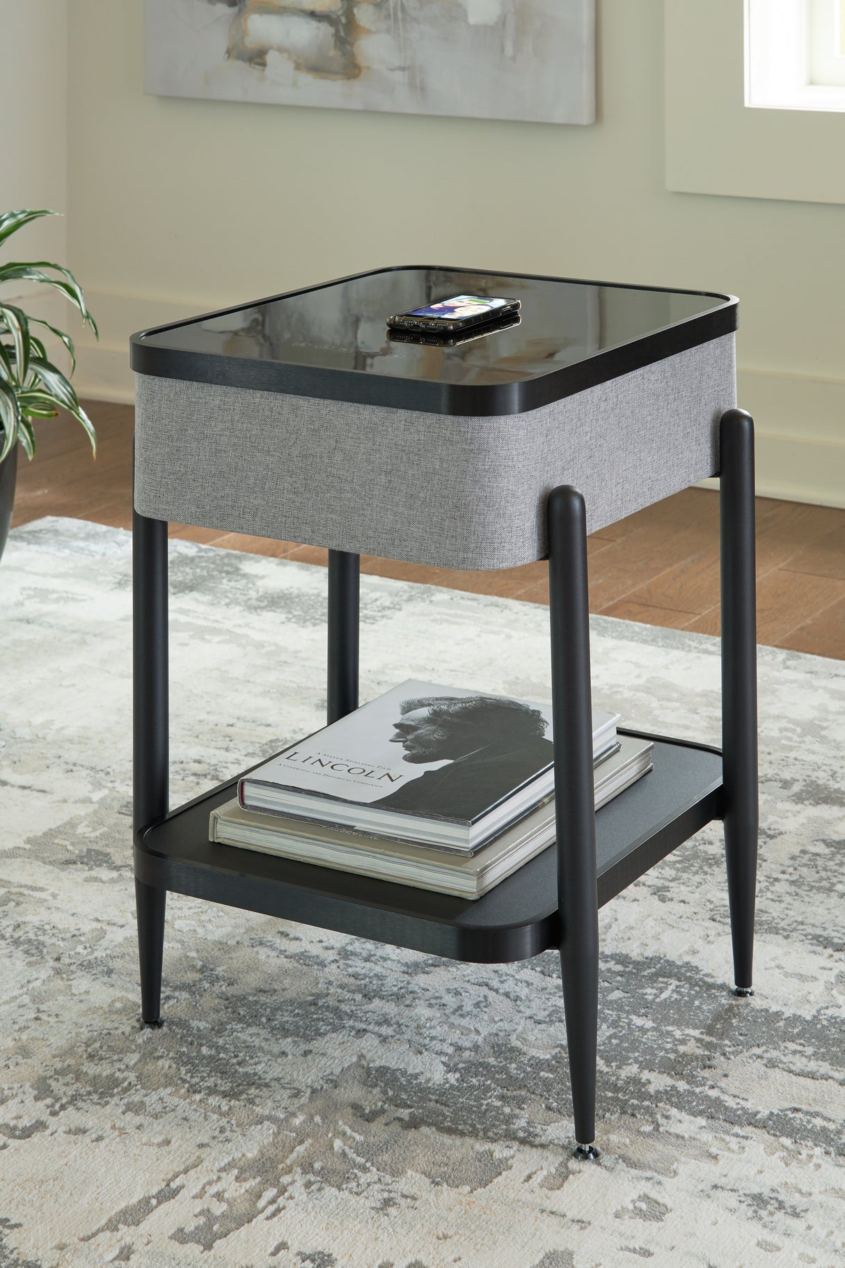 Mega Furniture - Ashley Furniture - Jorvalee Accent Table with Speaker - Accent Table with Speaker / Gray/Black - A4000550