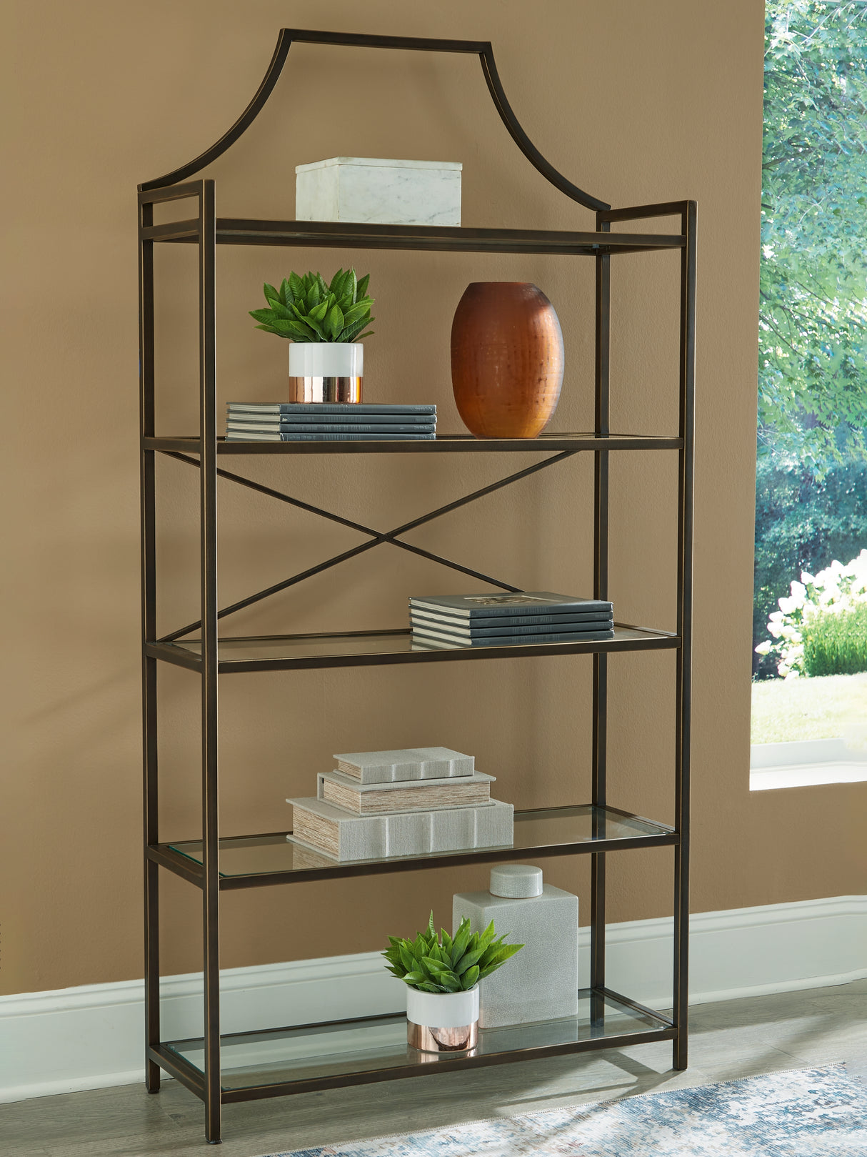 Mega Furniture - Ashley Furniture - Bernonly Bookcase - Bookcase / Antique Bronze Finish - A4000556