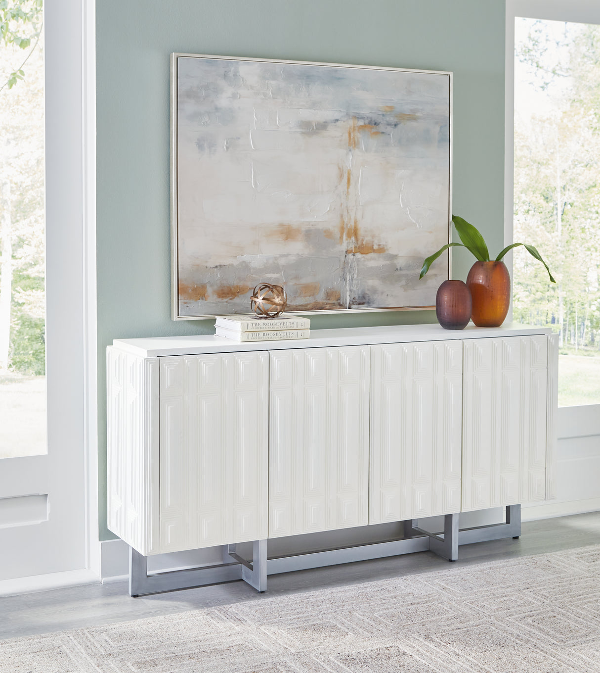 Mega Furniture - Ashley Furniture - Ornawel Accent Cabinet - Accent Cabinet / Distressed White - A4000569