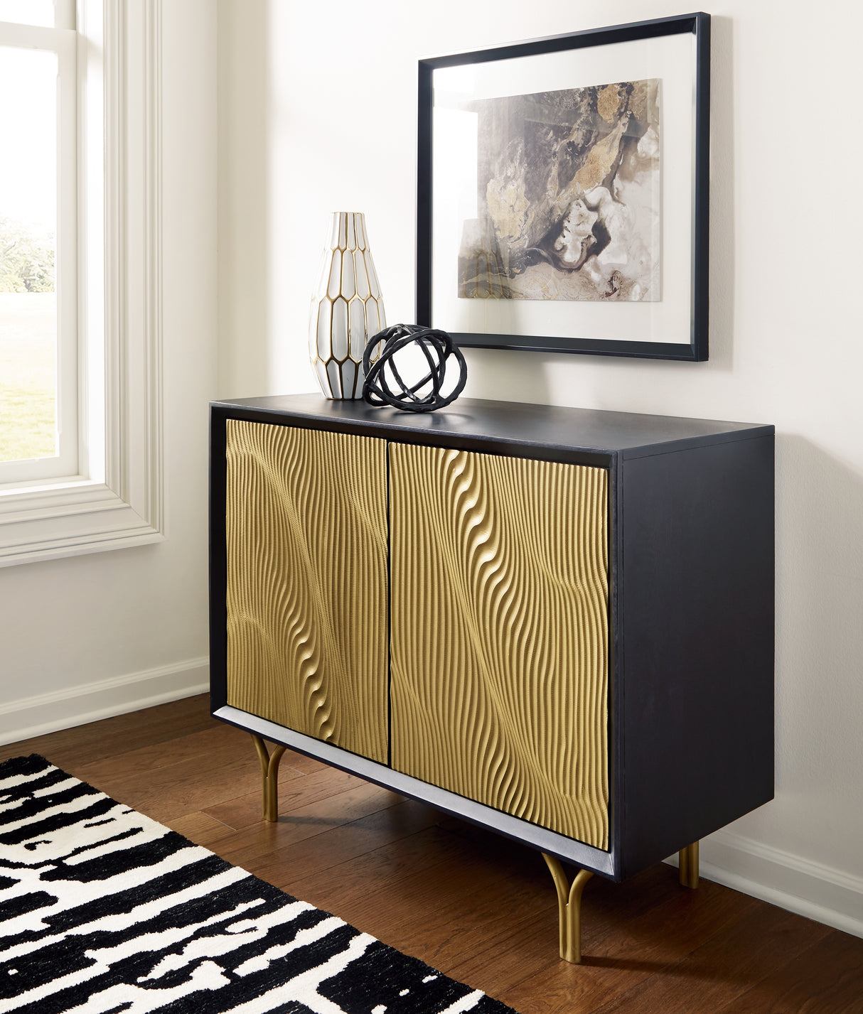 Mega Furniture - Ashley Furniture - Tayner Accent Cabinet - Accent Cabinet / Black/Gold Finish - A4000654