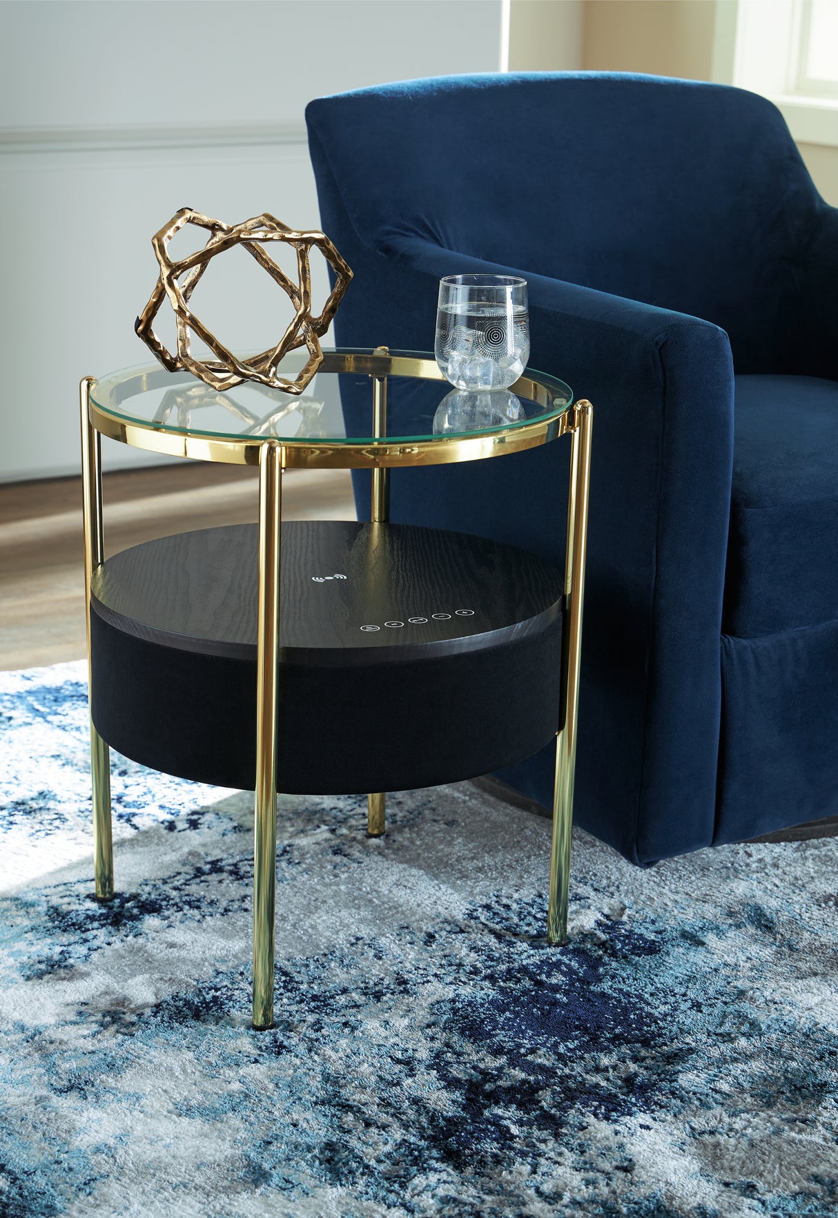 Mega Furniture - Ashley Furniture - Nedman Accent Table with Speaker - Accent Table with Speaker / Black/Gold Finish - A4000669