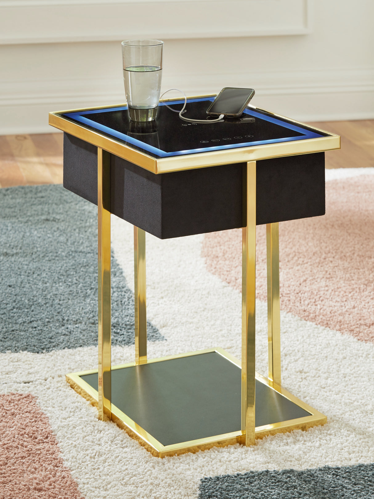 Mega Furniture - Ashley Furniture - Rexwell Accent Table with Speaker - Accent Table with Speaker / Black/Gold Finish - A4000681