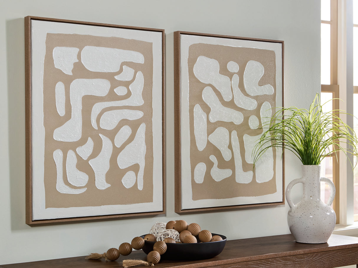 Mega Furniture - Ashley Furniture - Waldett Wall Decor - Wall Art Set (Set of 2) / Beige/White - A8000503