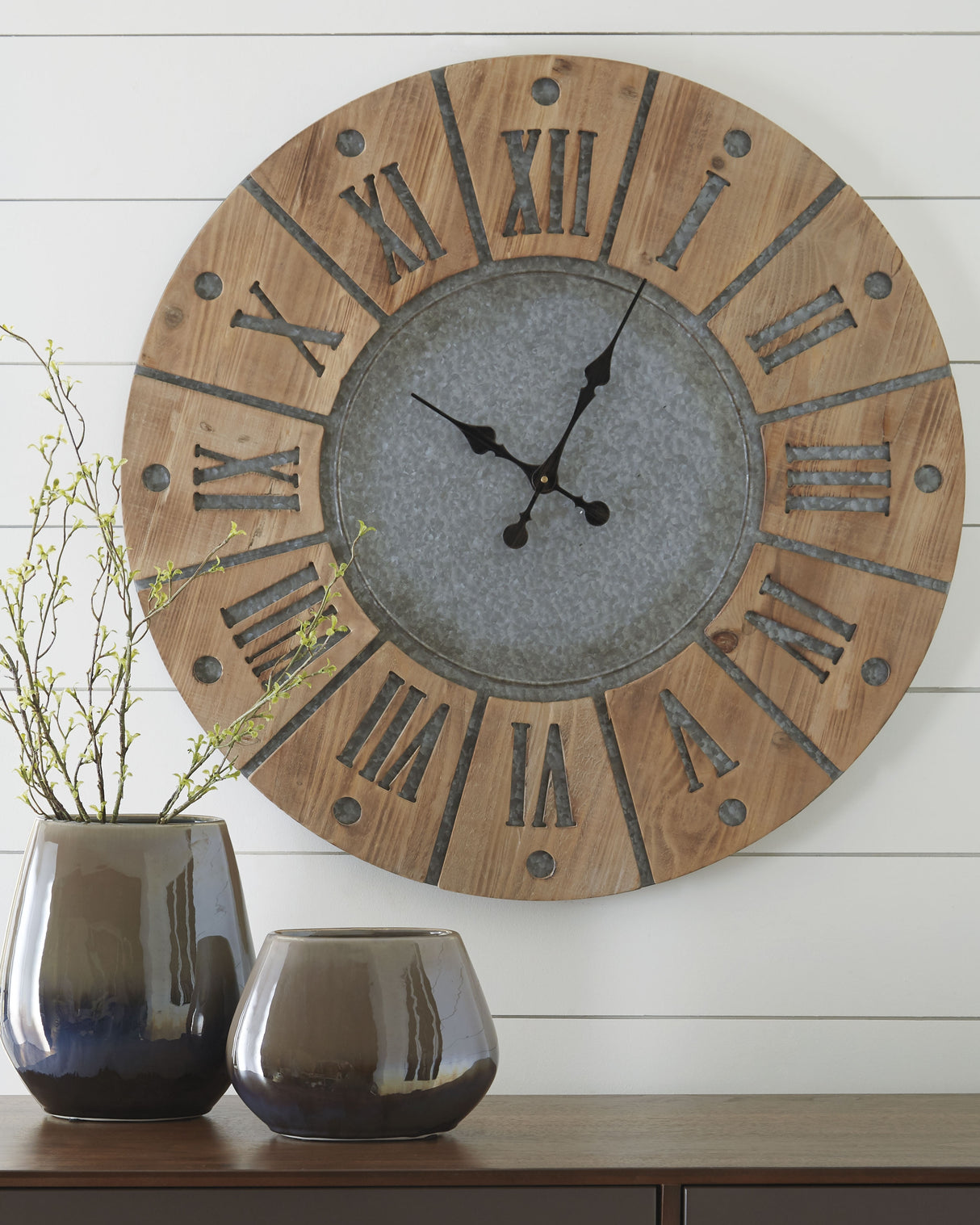 Mega Furniture - Ashley Furniture - Payson Wall Decor - Wall Clock / Antique Gray/Natural - A8010076