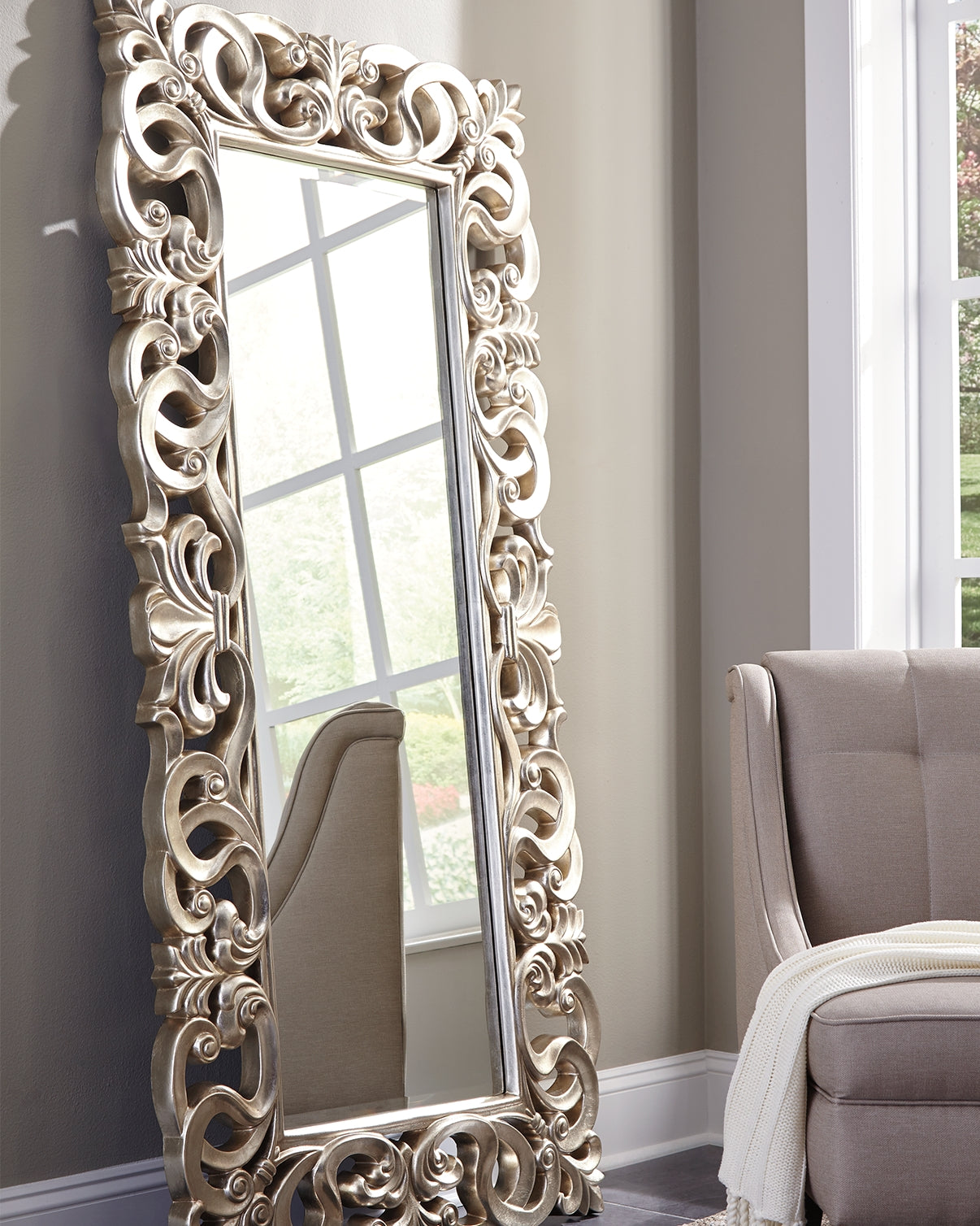 Mega Furniture - Ashley Furniture - Lucia Mirror - Floor Mirror / Antique Silver Finish - A8010123