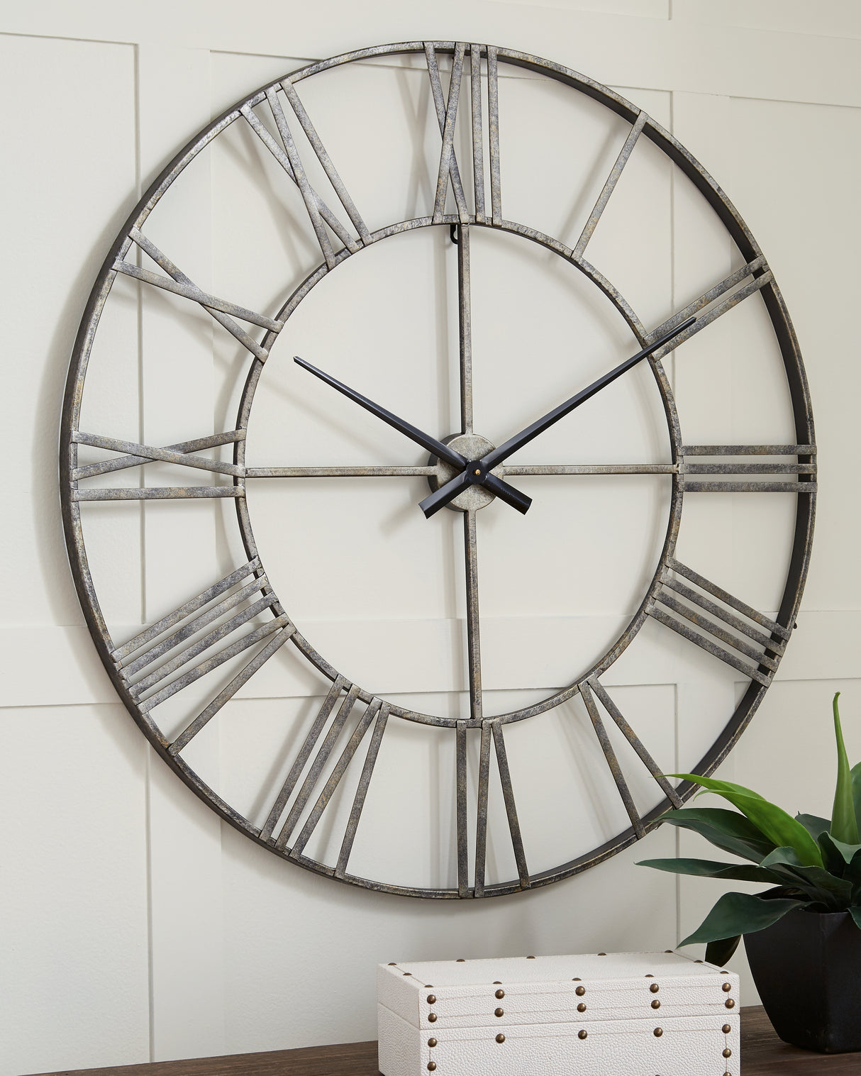 Mega Furniture - Ashley Furniture - Paquita Wall Decor - Wall Clock / Antique Silver - A8010237