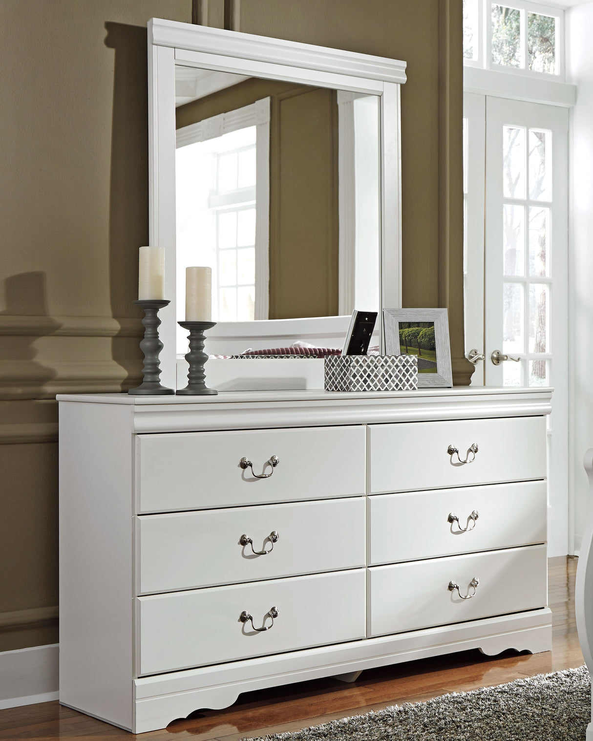 Mega Furniture - Ashley Furniture - Anarasia Bedroom - Dresser and Mirror / White - B129B3