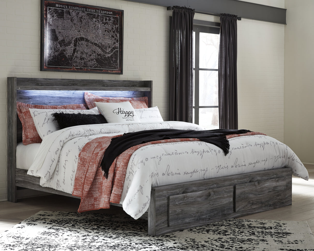 Mega Furniture - Ashley Furniture - Baystorm Bedroom - King Panel Bed with 2 Storage Drawers / Gray - B221B12