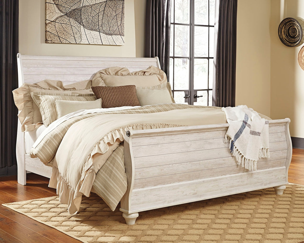 Mega Furniture - Ashley Furniture - Willowton Bedroom - King Sleigh Bed / Whitewash - B267B11