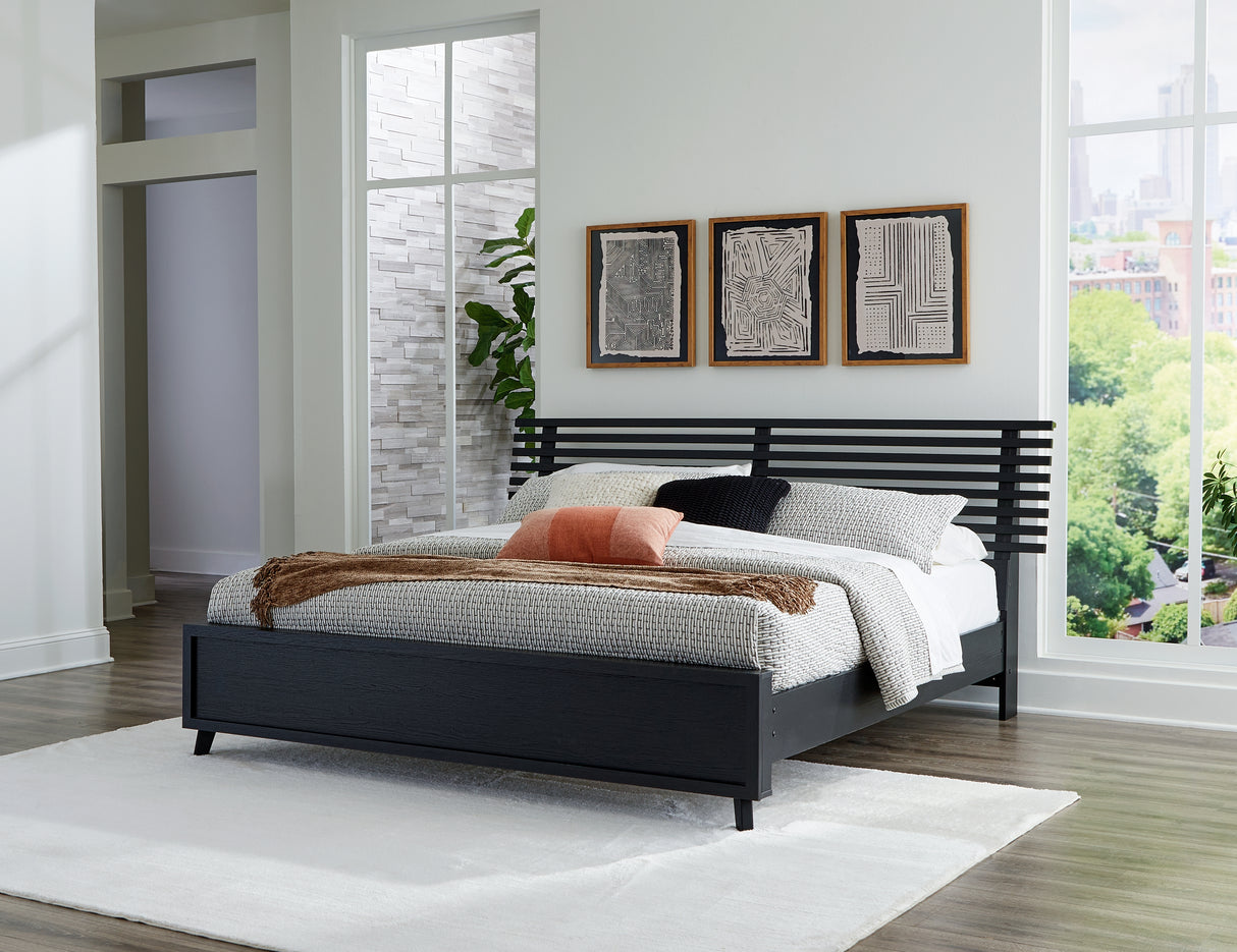 Mega Furniture - Ashley Furniture - Danziar Bedroom - King Slat Panel Bed / Black - B1013B9