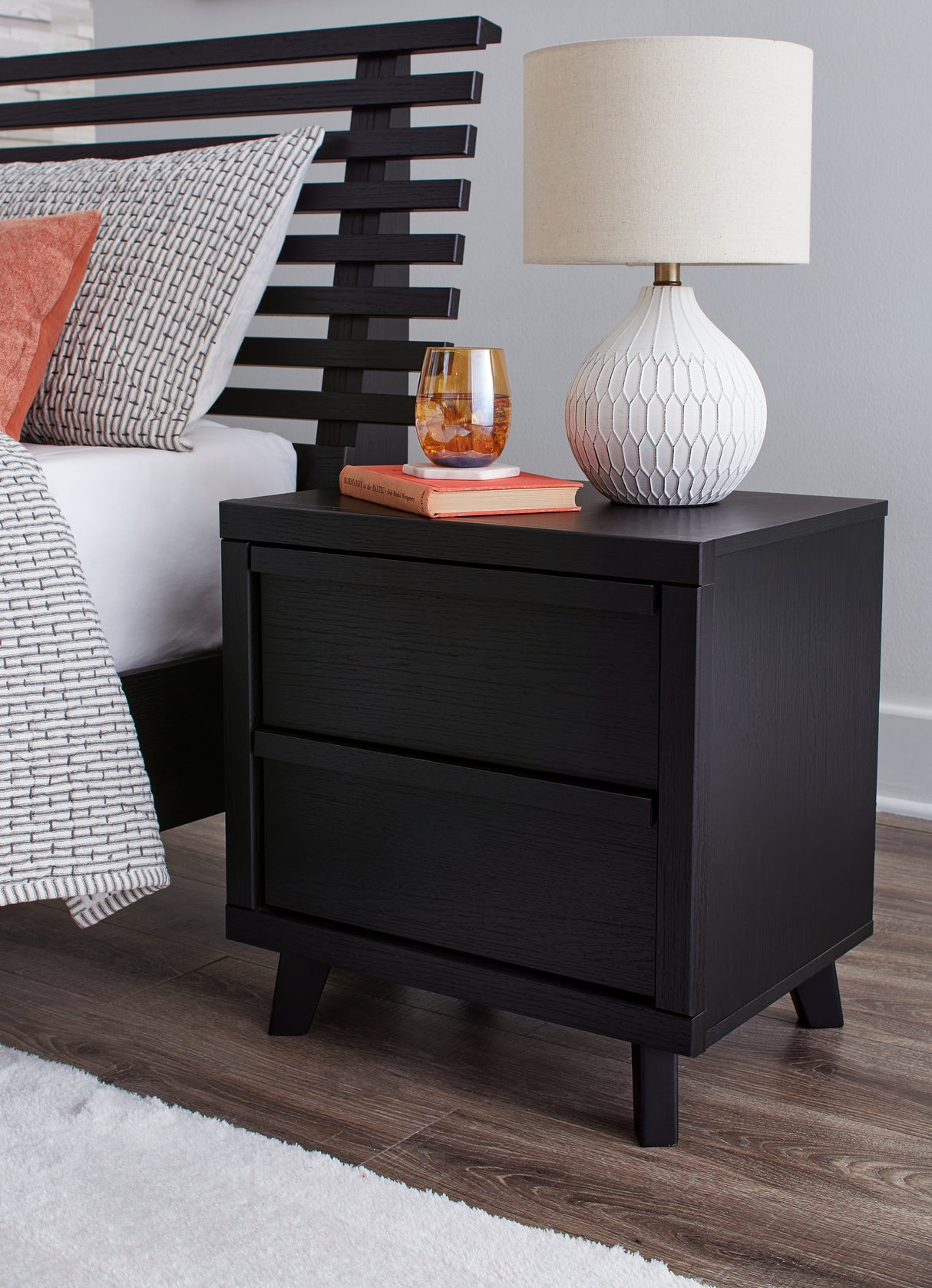 Mega Furniture - Ashley Furniture - Danziar Bedroom - Two Drawer Night Stand / Black - B1013-92