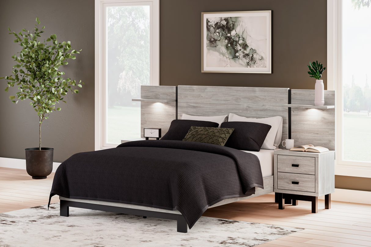 Mega Furniture - Ashley Furniture - Vessalli Bedroom - Queen Panel Bed with Extensions / Gray - B1036B5