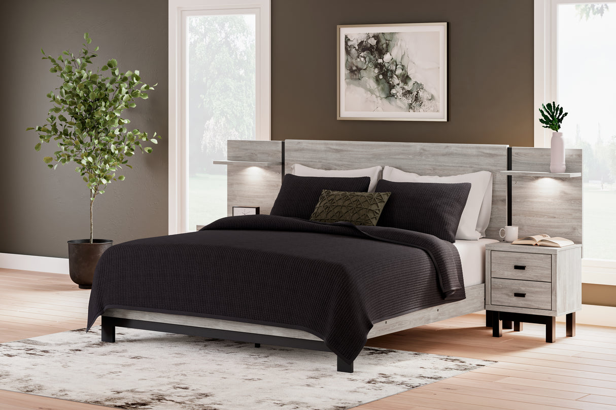 Mega Furniture - Ashley Furniture - Vessalli Bedroom - King Panel Bed with Extensions / Gray - B1036B8