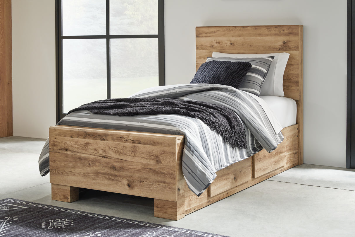 Mega Furniture - Ashley Furniture - Hyanna Bedroom - Twin Panel Bed with 1 Side Storage / Tan Brown - B1050B24