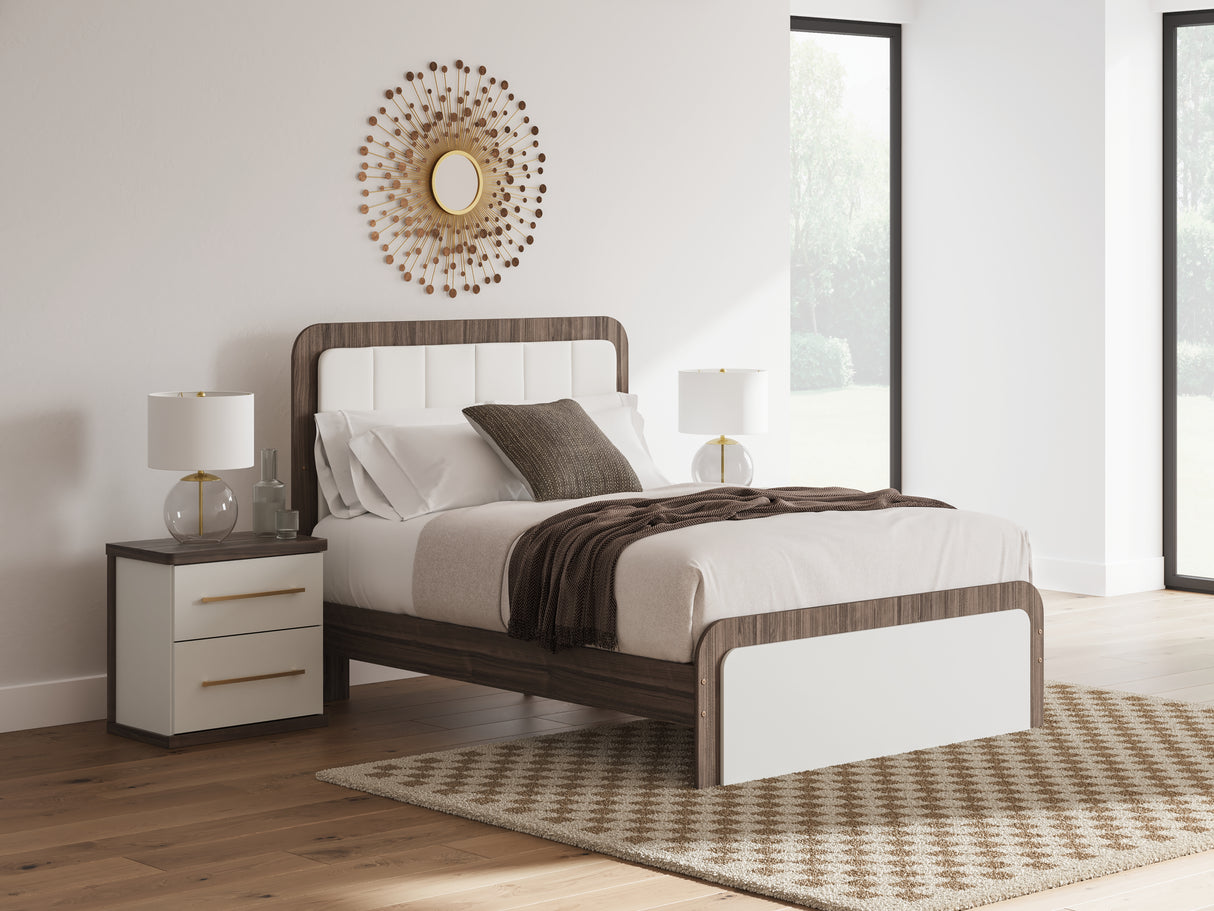 Mega Furniture - Ashley Furniture - Kendanport Bedroom - Queen Upholstered Bed / White/Brown - PCB1108B7