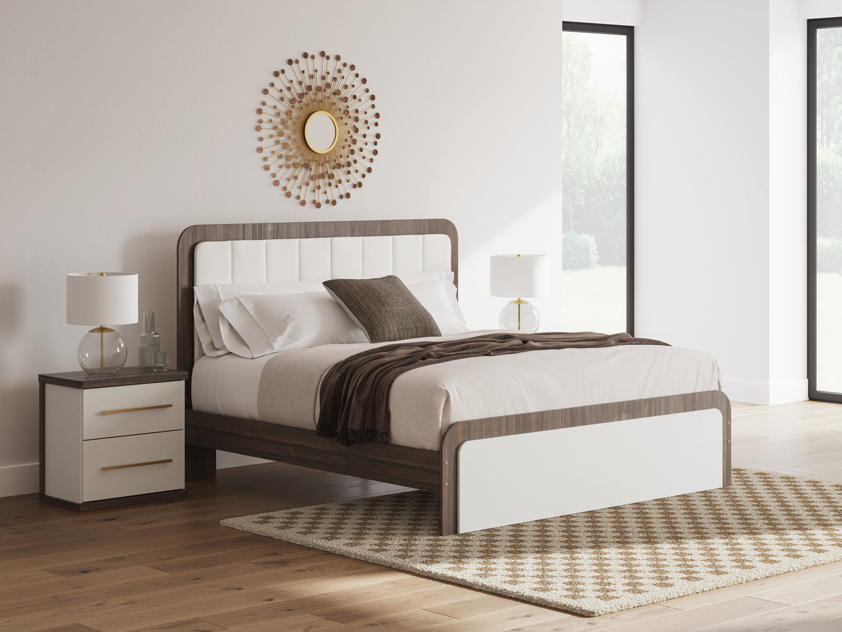 Mega Furniture - Ashley Furniture - Kendanport Bedroom - King Upholstered Bed / White/Brown - PCB1108B8